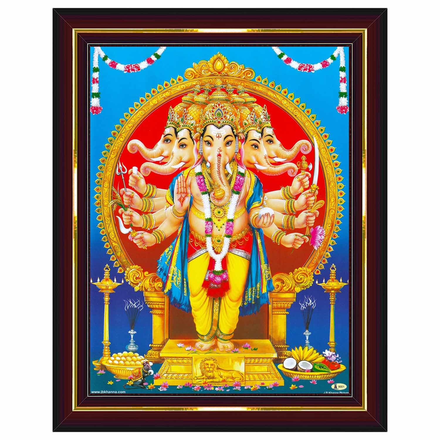 Pavan Photo Laminations Panchmukhi Ganesha Ganesh Ganpati Hanging Wall Painting Framed Home Decor (Wood,Matte,Brown,Small Size,6